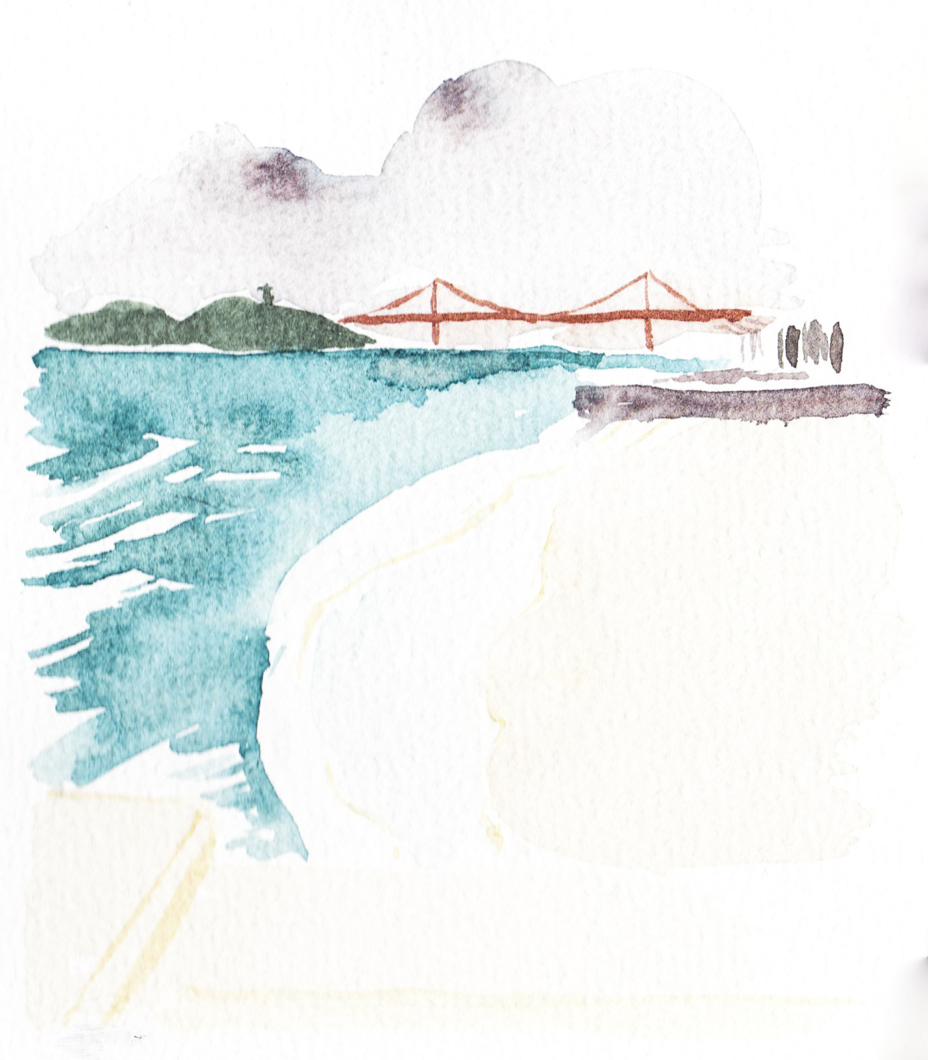 Watercolor painting of The 25th April Bridge in Lisbon
